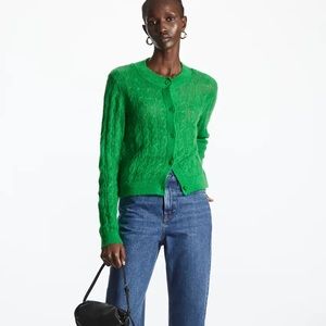 COS sweater green CABLE-KNIT MOHAIR CARDIGAN	XS brand new never used with tags